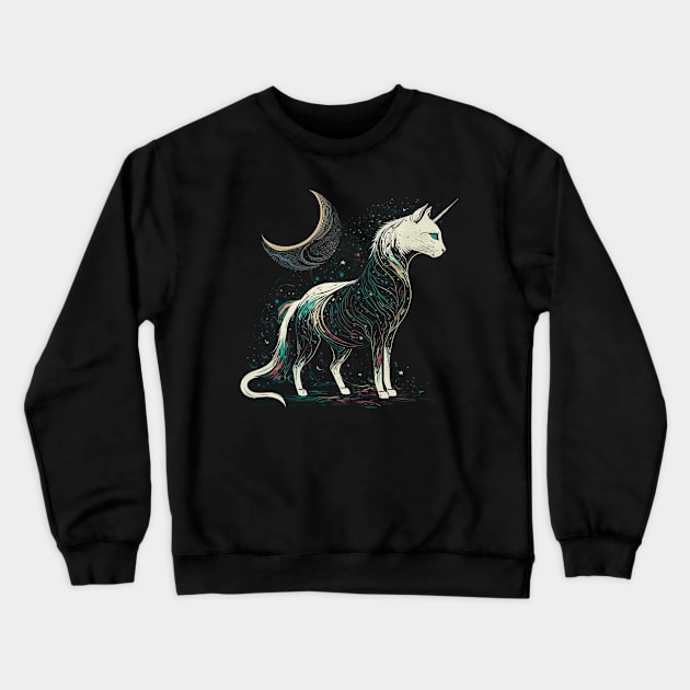 Mystic Unicorn Cat Under The Moonlight Crewneck Sweatshirt by bestcoolshirts